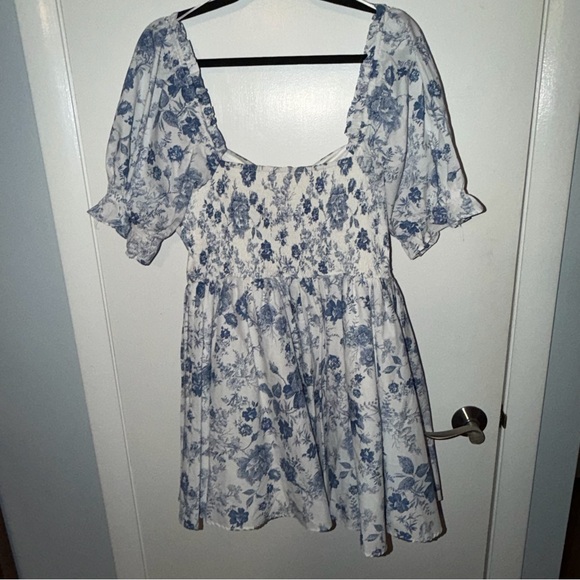 Audrey Parks Blue Floral Puff Sleeve Mini Dress L NWT | Spring Event - Picture 6 of 6
